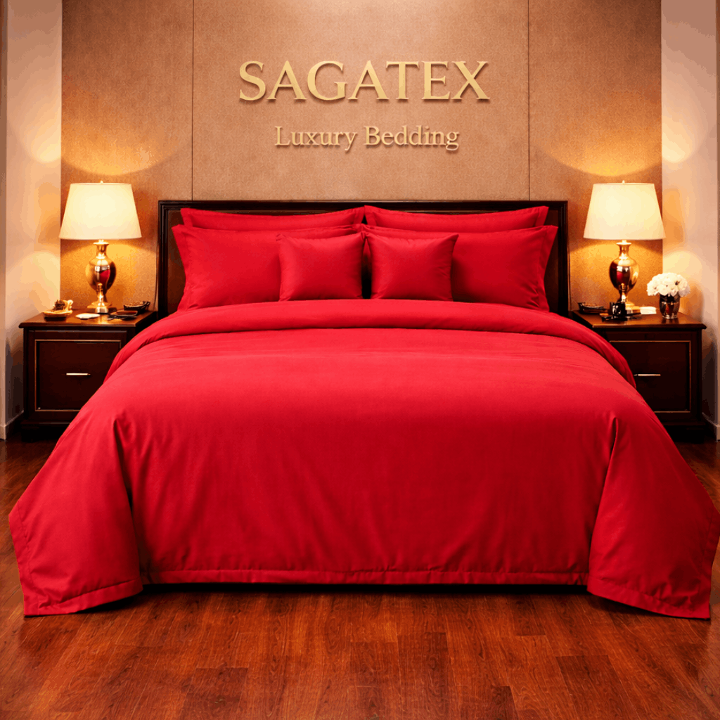 Set Chăn Gối Cao Cấp, SAGATEX, Màu Đỏ Đô, Vải 100% Cotton T400, Mềm Mại, Êm Ái, Đầy Năng Lượng