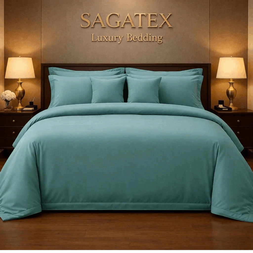 Set Bộ Chăn Ga Gối Cotton 100% T400 SAGATEX, Màu Xanh Ngọc - Giải Pháp Cho Không Gian Ngủ Dịu Mát (SA02)