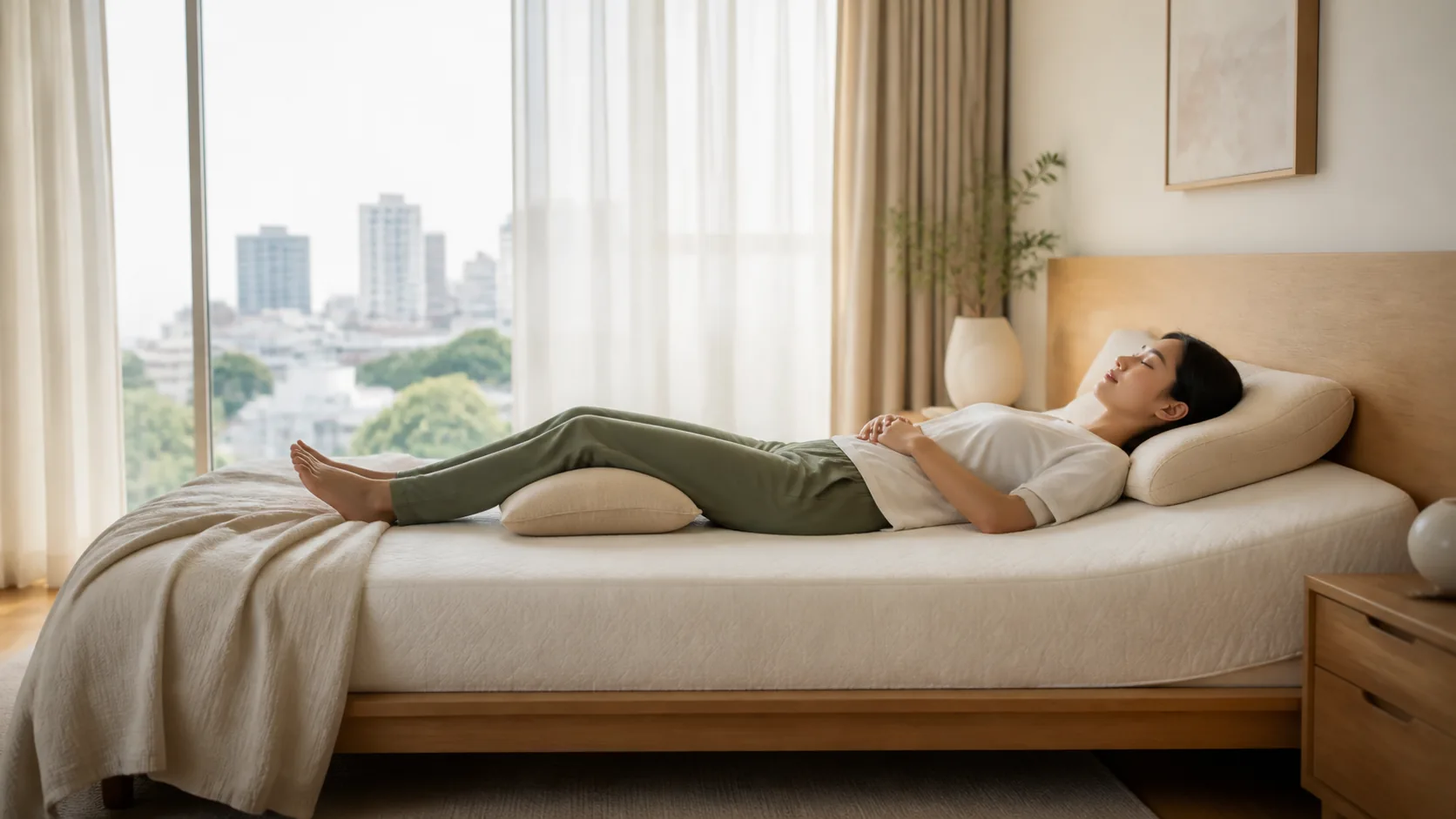 Người nằm thư giãn trên nệm phù hợp với tư thế nâng đỡ lưng