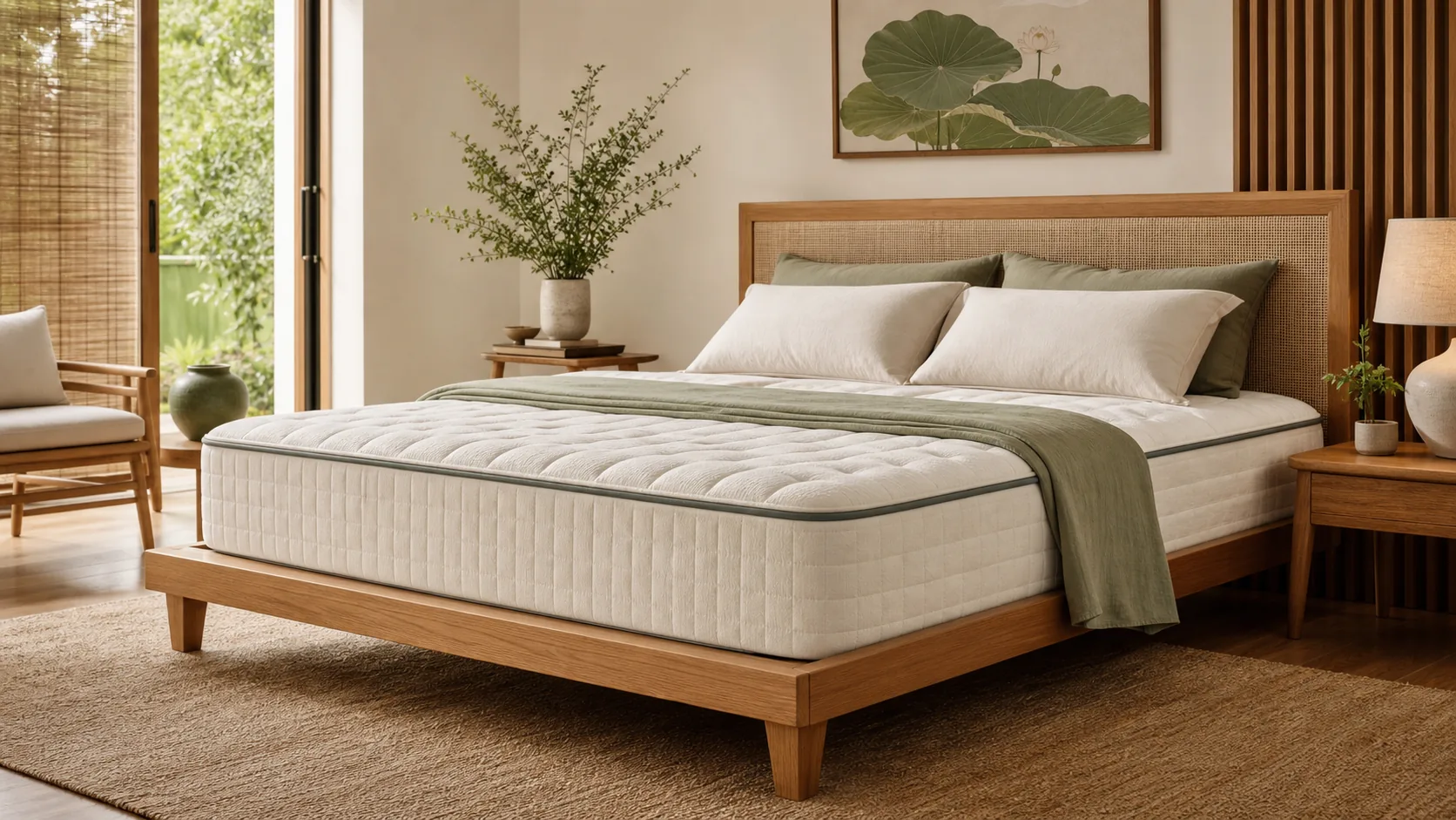 Phòng ngủ thanh lịch với nệm lò xo túi độc lập nâng đỡ cột sống